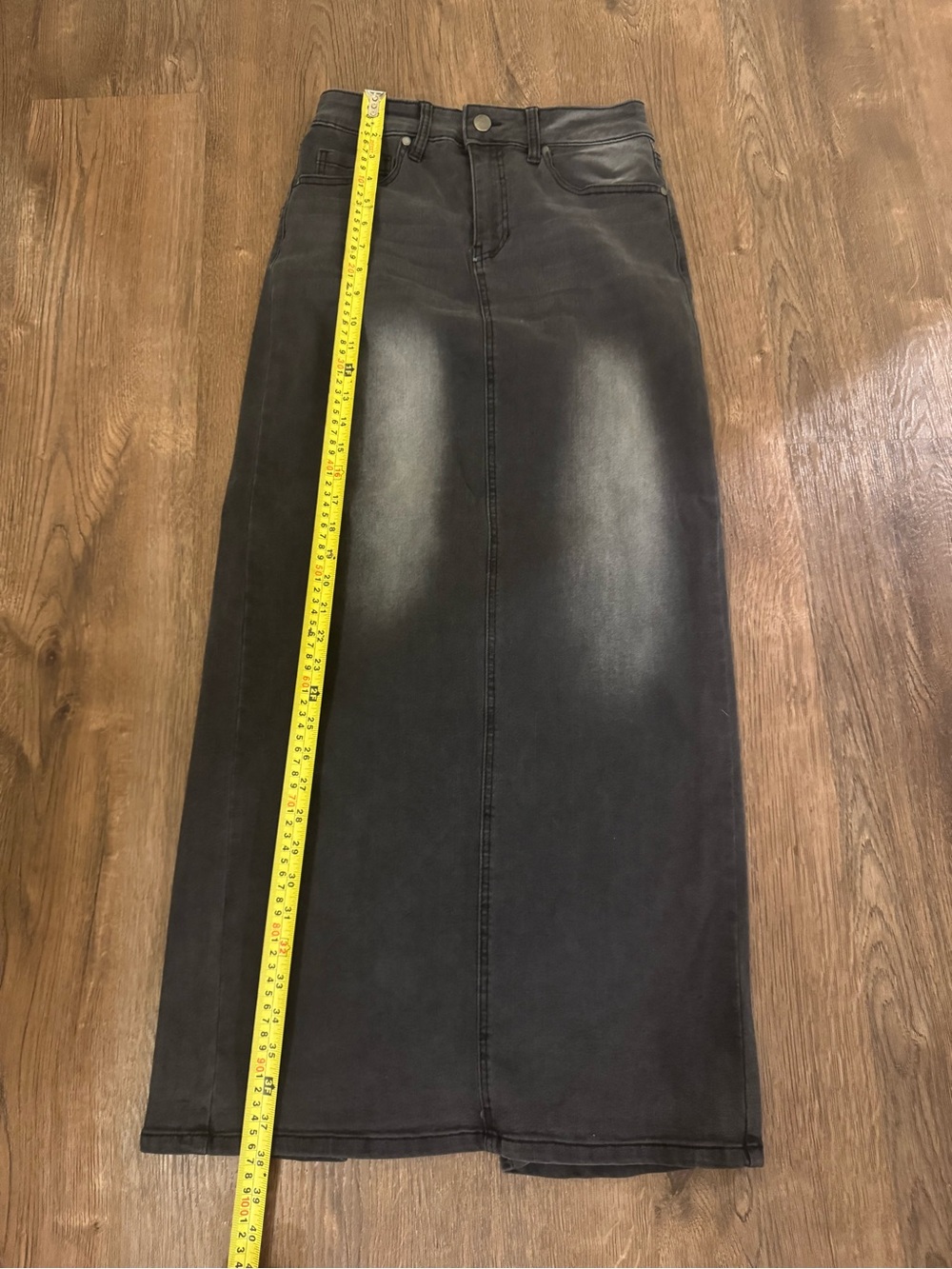 Washed Black Maxi Denim Skirt - 27